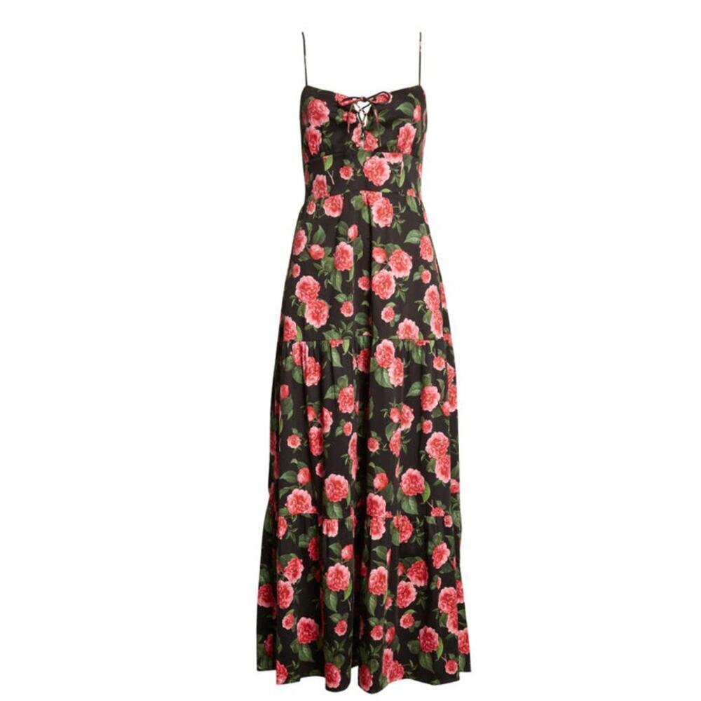 NEW $495 ALICE + OLIVIA Chantay Smocked Floral Poplin Maxi Dress - Picture 2 of 10